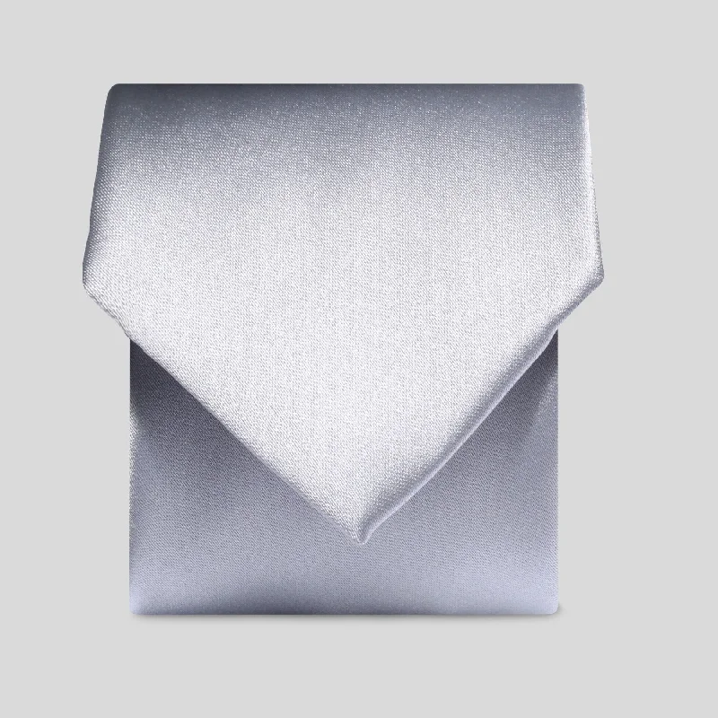 high-end silk necktie designs for weddings-Mens Silver Satin Tie