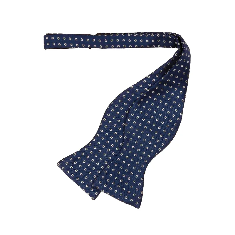 affordable designer silk bow ties-Midnight Blue Silk Bow Tie with green dots