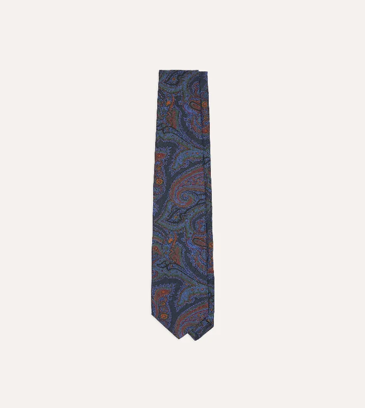 affordable silk necktie sets for office wear-Navy Acanthus Print Silk Self Tipped Tie