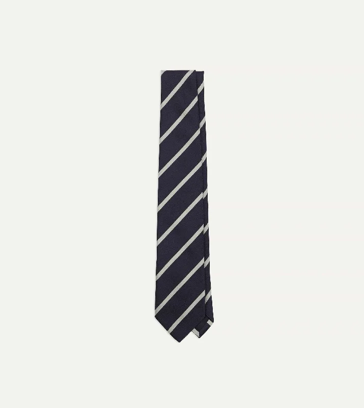 colorful silk necktie ideas for formal events-Navy and Ecru Stripe Repp Silk Tie