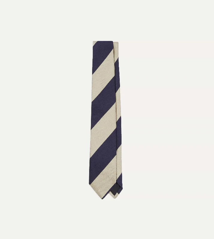 stylish business silk necktie ideas-Navy and Ecru Wide Stripe Repp Silk Tipped Tie