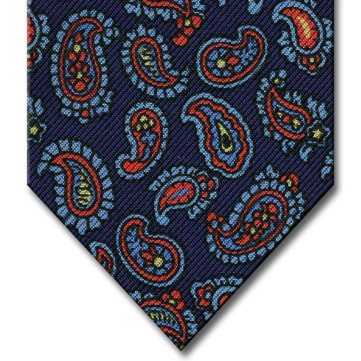 fashionable silk necktie sets for business wear-Navy and Medium Blue Paisley Tie