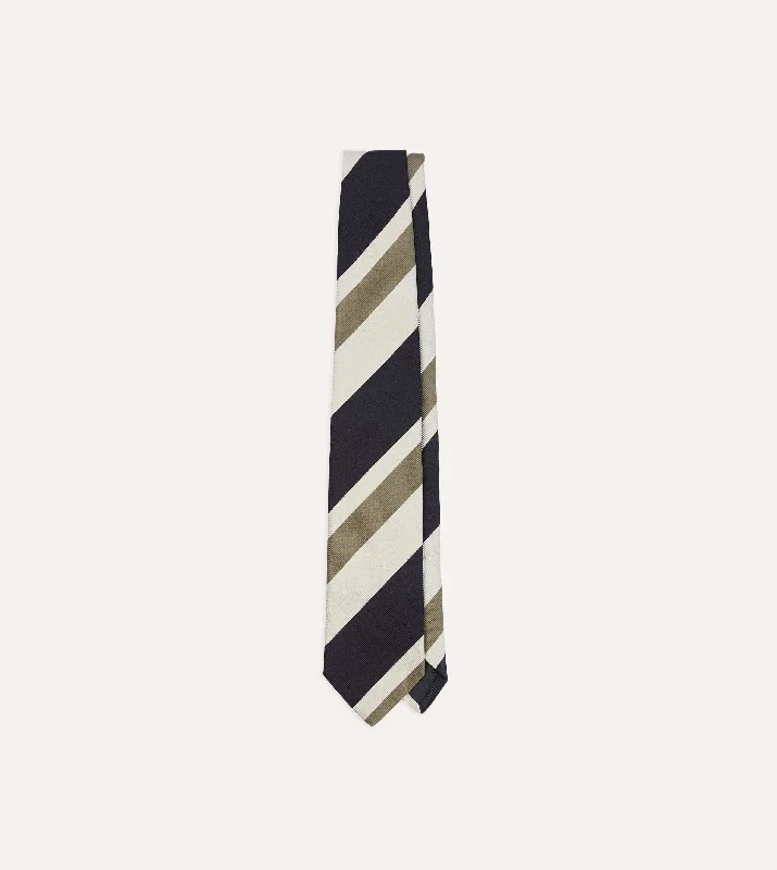 modern silk necktie ideas for weddings-Navy and Olive Broad Stripe Silk Tipped Tie