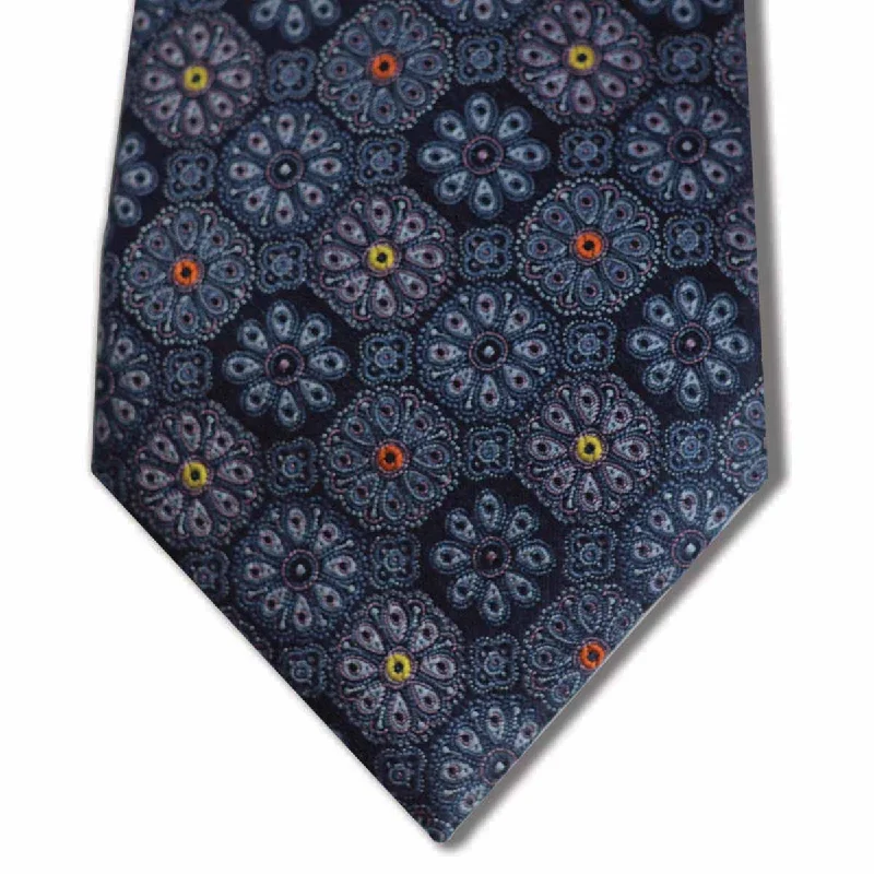 affordable silk bow ties for weddings-Navy and Purple with Yellow and Orange Floral Pattern Custom Tie