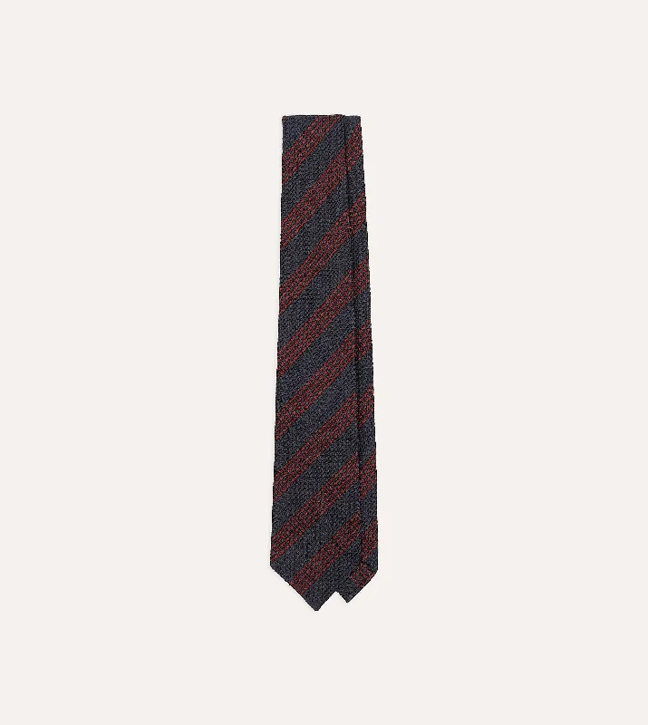 elegant necktie sets for business events-Navy and Red Stripe Hand Rolled Large Knot Grenadine Tie