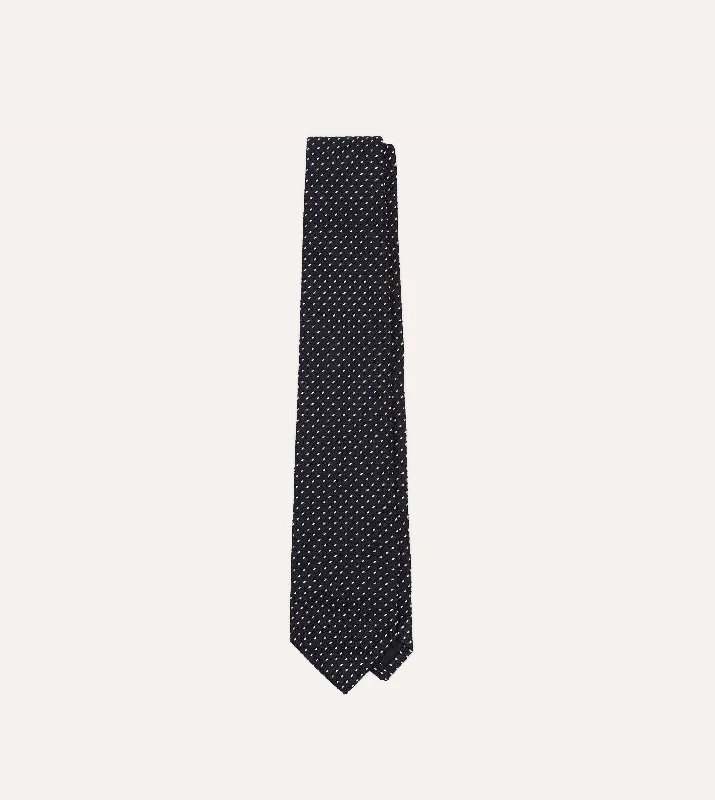 premium silk ties for office wear-Navy and White Stitching Woven Grenadine Silk Tipped Tie