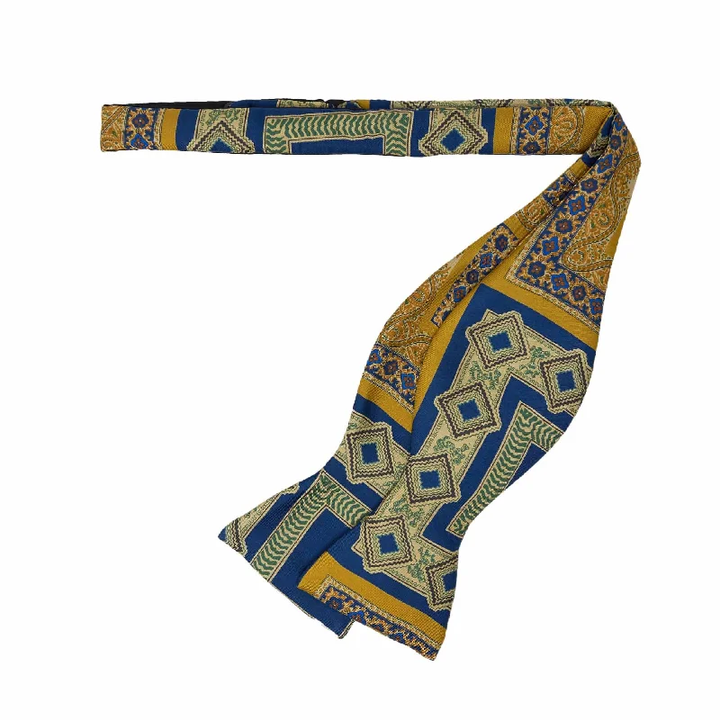 colorful silk necktie ideas for formal events-Blue and Gold Silk Bow Tie, Self-tie shape