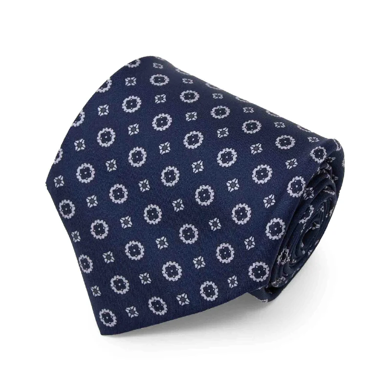 unique silk bow ties for office wear-Navy Blue and Grey Pattern Silk Tie