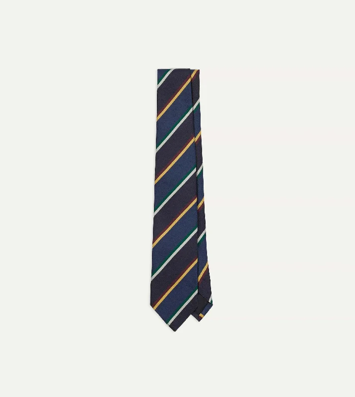 stylish silk necktie ideas for business wear-Navy, Blue and Red Multi Stripe Silk Tipped Tie