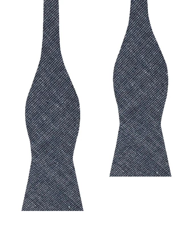 affordable designer silk necktie sets-Navy Blue Needle Stitch Linen Self Bow Tie