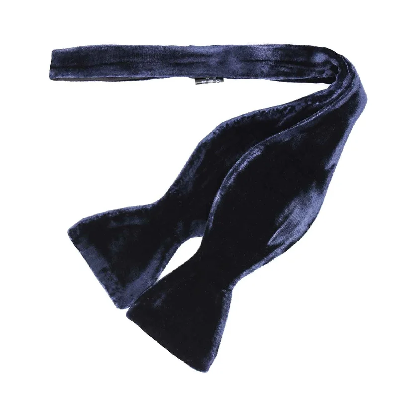 premium silk bow ties for formal events-Navy Blue Velvet Bow Tie Self-tie