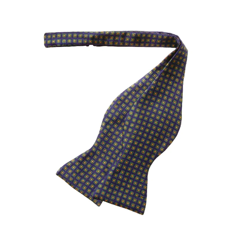 luxurious wedding silk necktie designs-Navy Blue Squares Self-Tie Silk Bow Tie