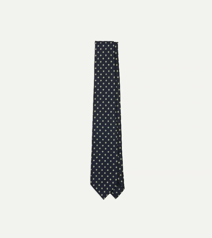 affordable silk necktie colors for weddings-Navy Circular Dot Silk Self Tipped Tie