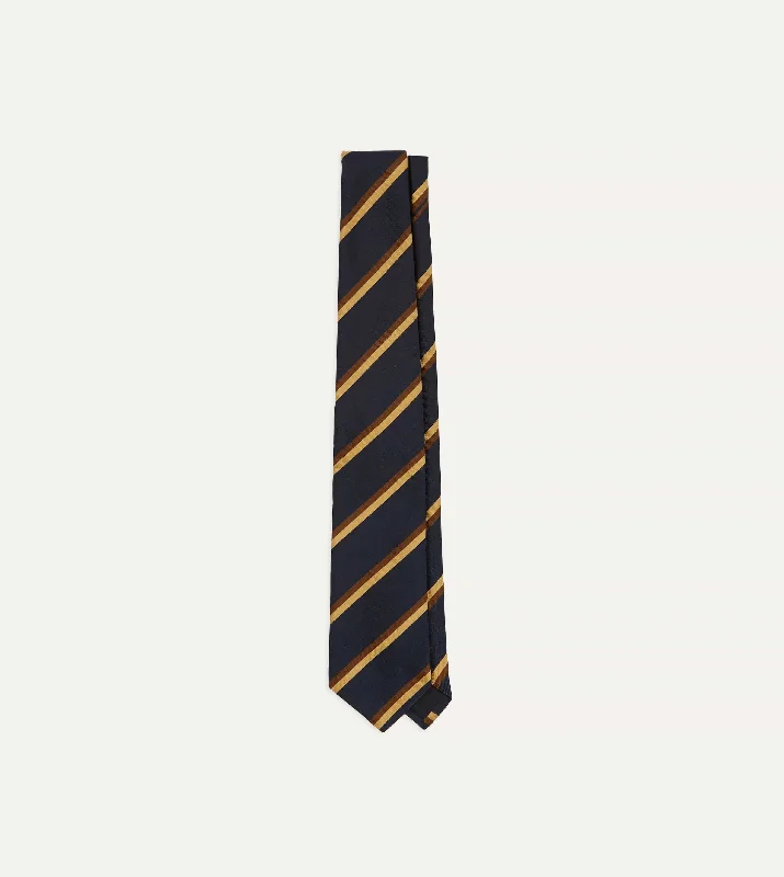 elegant silk necktie packs for office wear-Navy, Gold and Brown Regimental Stripe Mogador Tipped Tie