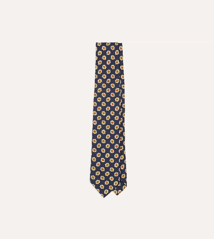 premium silk necktie options for weddings-Navy Hexagon Tile Print Silk Self-Tipped Tie