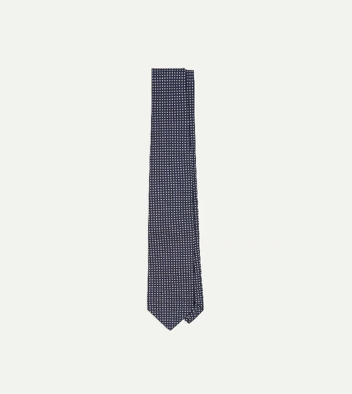 designer silk ties for office wear-Navy Micro Polka Dot Silk Self-Tipped Tie