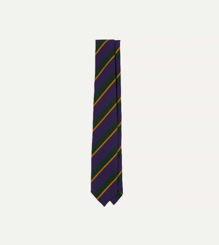 luxury silk necktie packs for weddings-Navy Multicoloured Stripe Repp Wool Cotton Hand-Rolled Tie