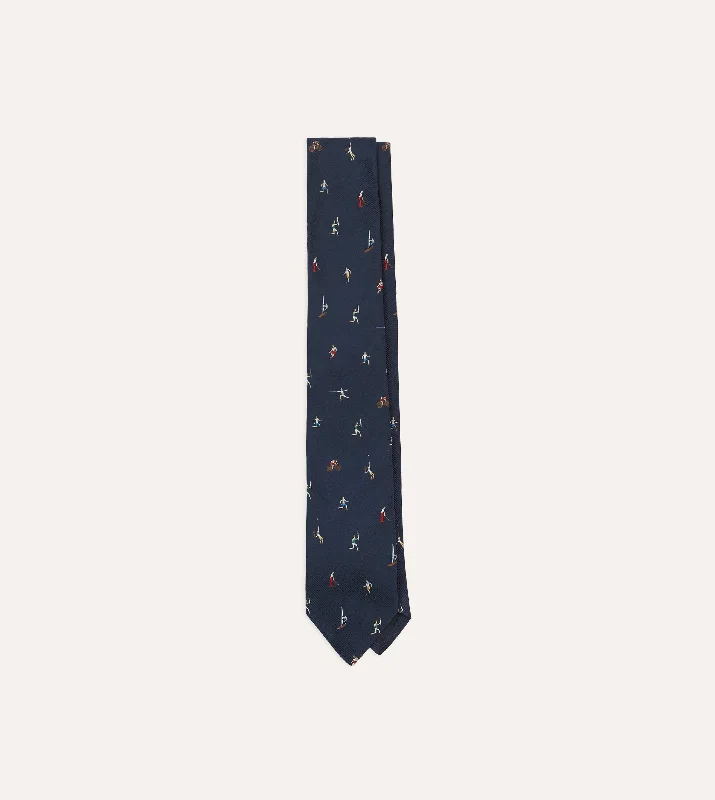 stylish patterned silk ties for business wear-Navy Olympic Games Motif Silk Tipped Tie