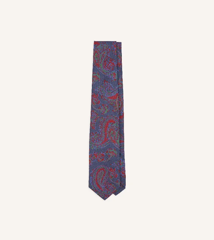 business silk necktie options for men-Navy Paisley Print Silk Self Tipped Tie