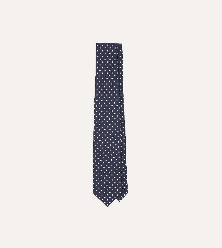 elegant silk necktie sets for wedding parties-Navy Polka Dot Silk Self-Tipped Tie