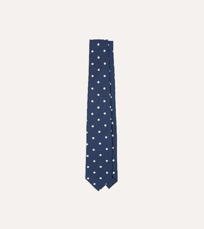 stylish silk bow ties for professional wear-Navy Polka Dot Silk Self-Tipped Tie