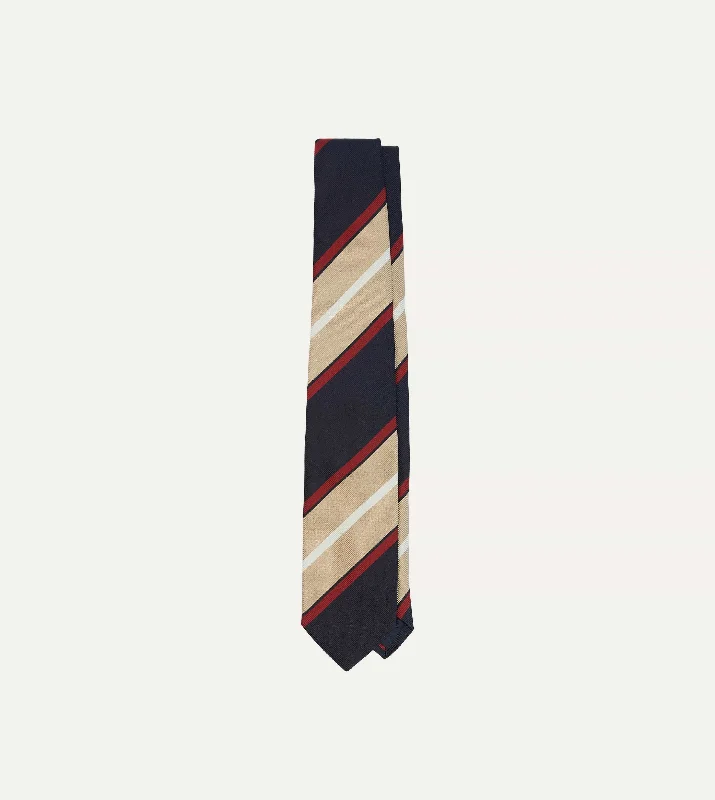 fashionable silk ties for business events-Navy, Red and Gold Multi Stripe Mogador Silk Tipped Tie