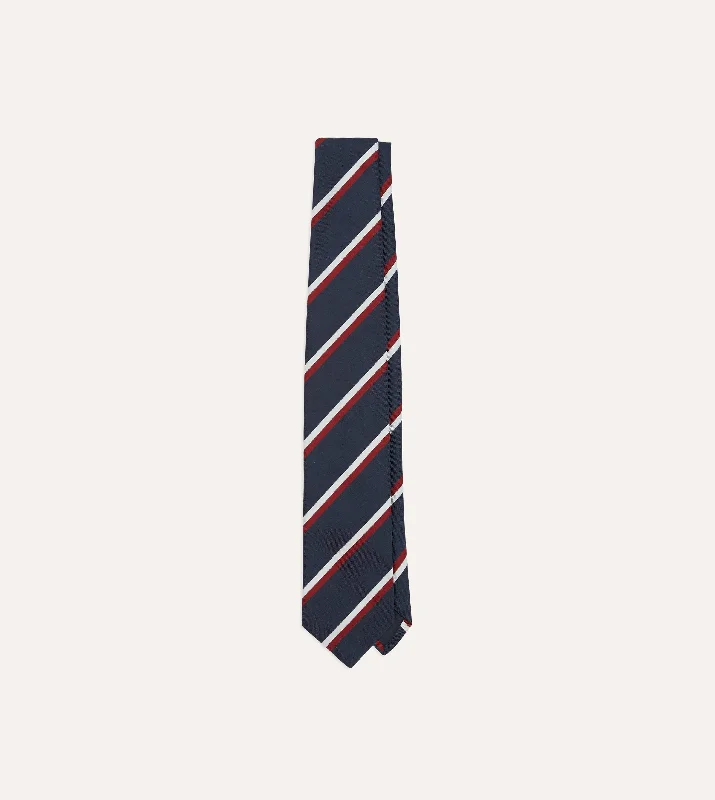 business silk necktie styles for men-Navy, Red and White Double Stripe Mogador Silk Tipped Tie