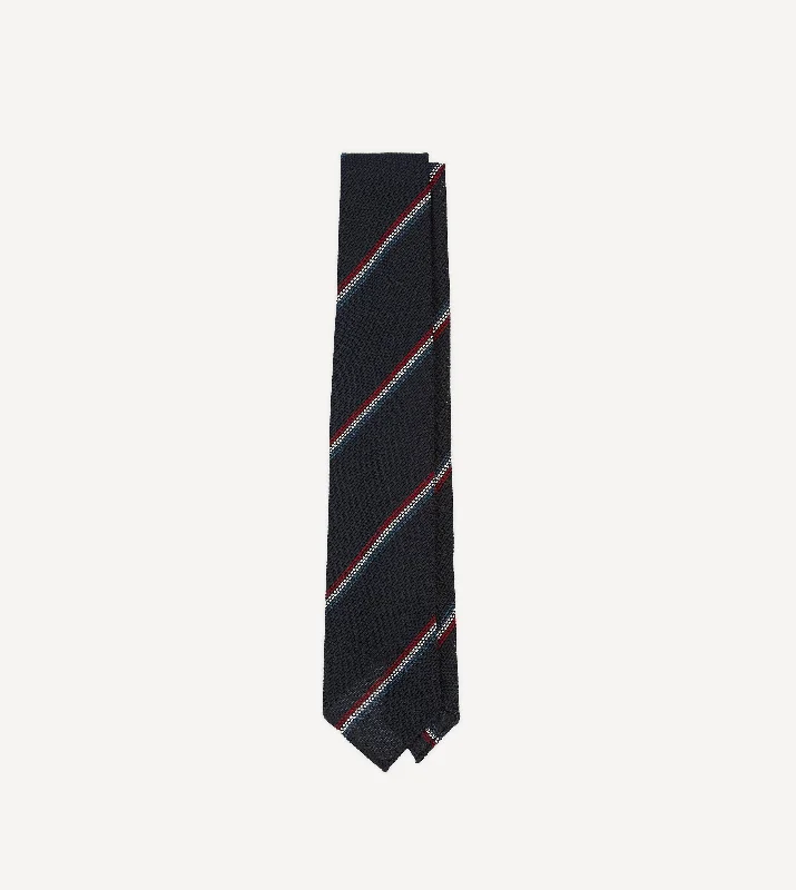 business silk tie options for formal events-Navy, Red and White Stripe Silk Grenadine Tie