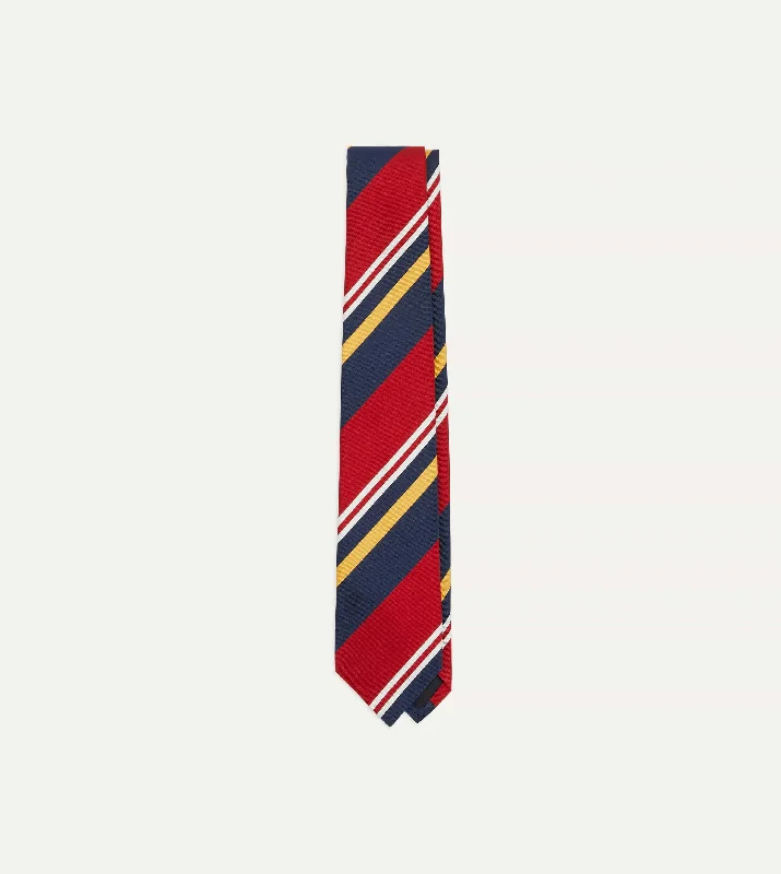 designer silk ties for office wear-Navy, Red and Yellow Baiadera Stripe Mogador Tipped Tie