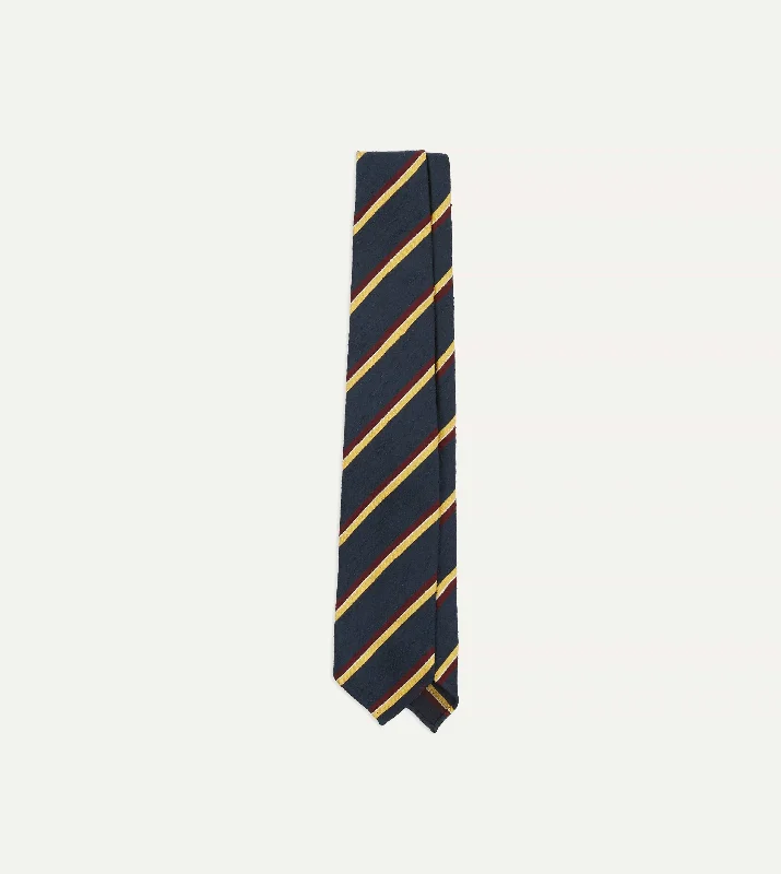 classic wedding silk necktie sets-Navy, Red and Yellow Stripe Shantung Silk Tie