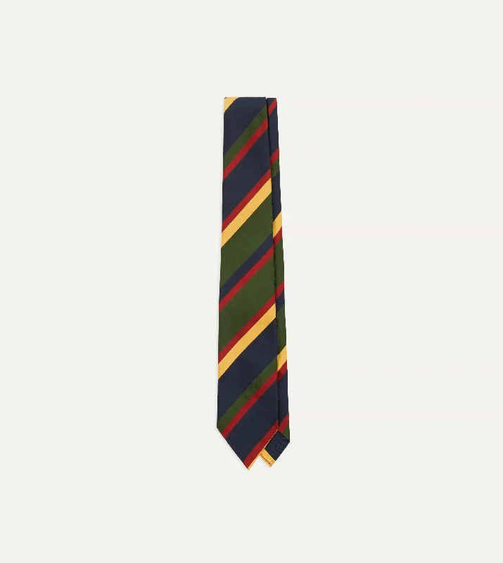 classic silk wedding necktie colors-Navy, Red, Green and Yellow Stripe Silk Hand Rolled Tie