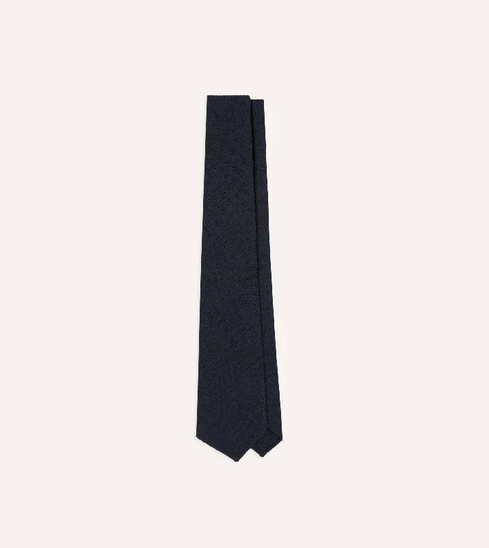 silk necktie designs for office events-Navy Shantung Silk Hand-Rolled Tie