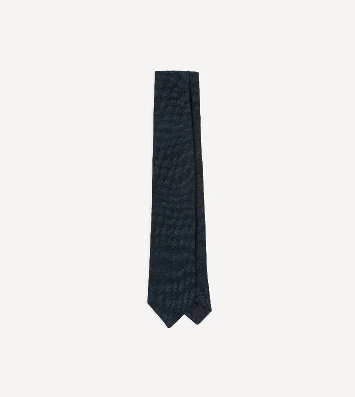 slim silk necktie combinations for office wear-Navy Shetland Wool Tipped Tie