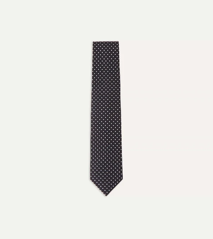 high-end silk necktie designs for weddings-Navy Small Dot Silk Tipped Tie