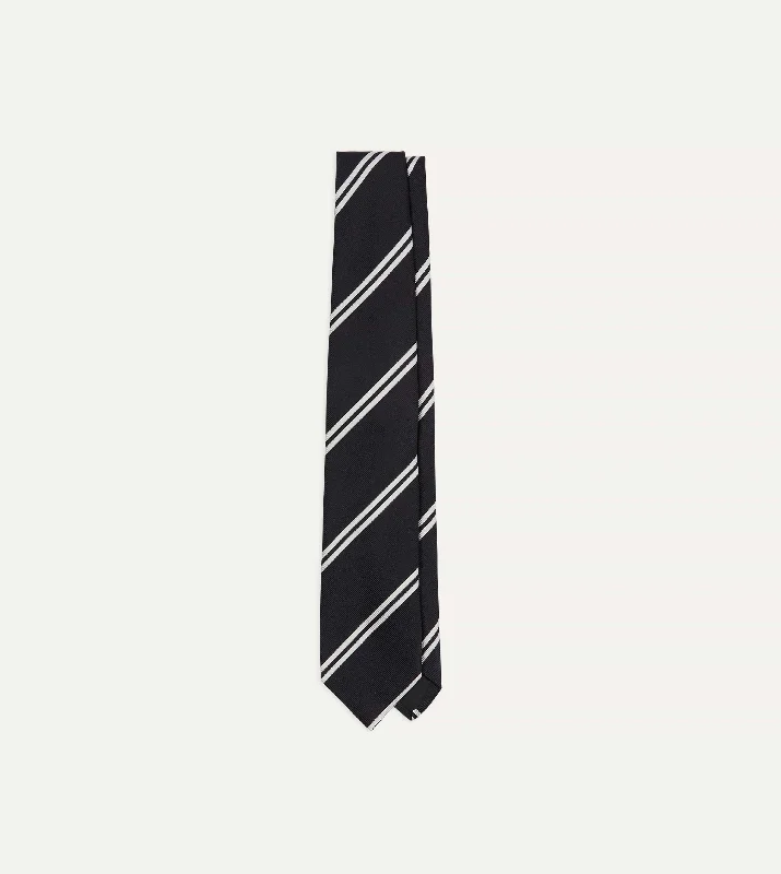 stylish business silk tie designs-Navy Stripe Tipped Repp Silk Tie