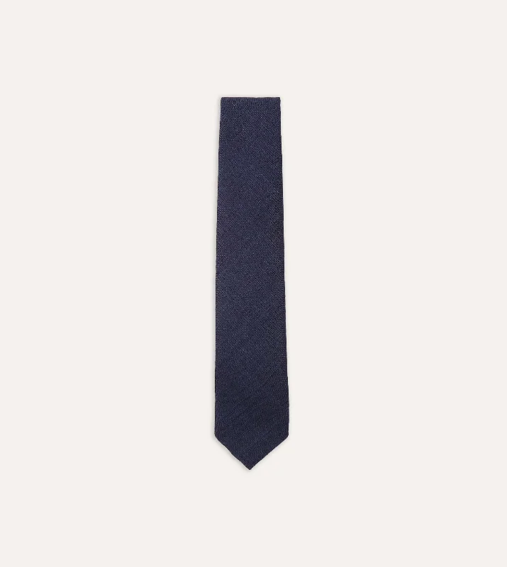 elegant silk necktie colors for weddings-Navy Tussah Hand Rolled Silk Tie