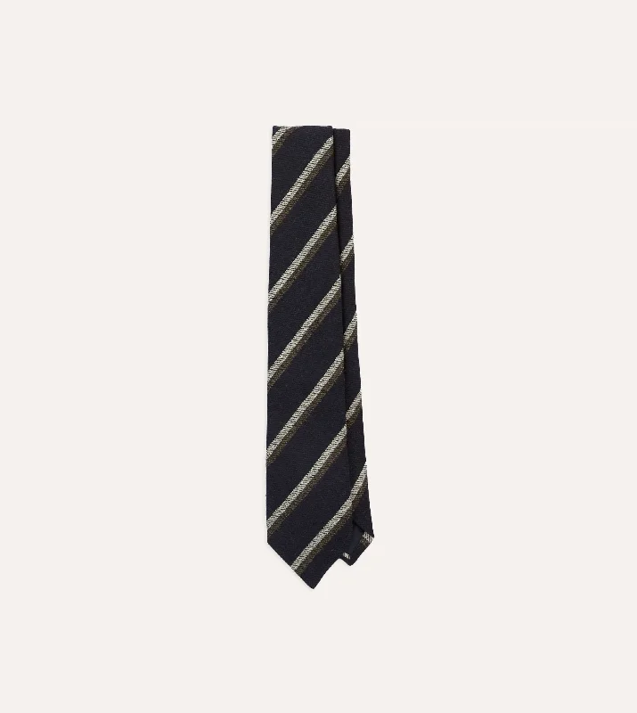 modern silk tie styles for business events-Navy, White and Brown Double Stripe Tipped Wool Tie