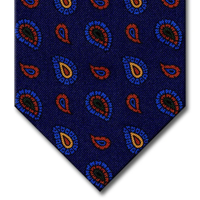 luxury silk wedding tie sets-Navy with Blue and Brown Paisley Tie