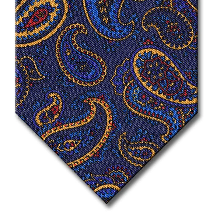 luxurious silk ties for wedding parties-Navy with Blue and Gold Paisley Tie