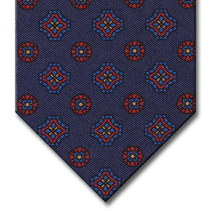 vibrant necktie options for office wear-Navy with Blue and Red Geometric Pattern Tie