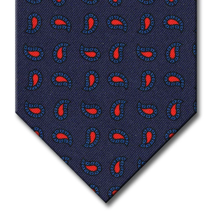 luxury wedding necktie sets for men-Navy with Blue and Red Paisley Tie