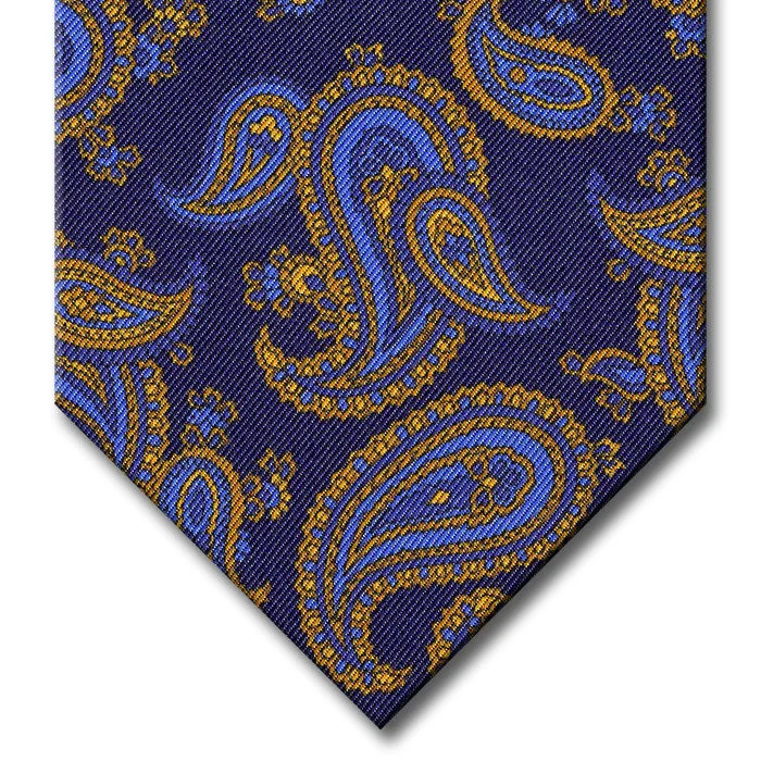 affordable silk wedding necktie combinations-Navy with Gold and Blue Paisley Tie