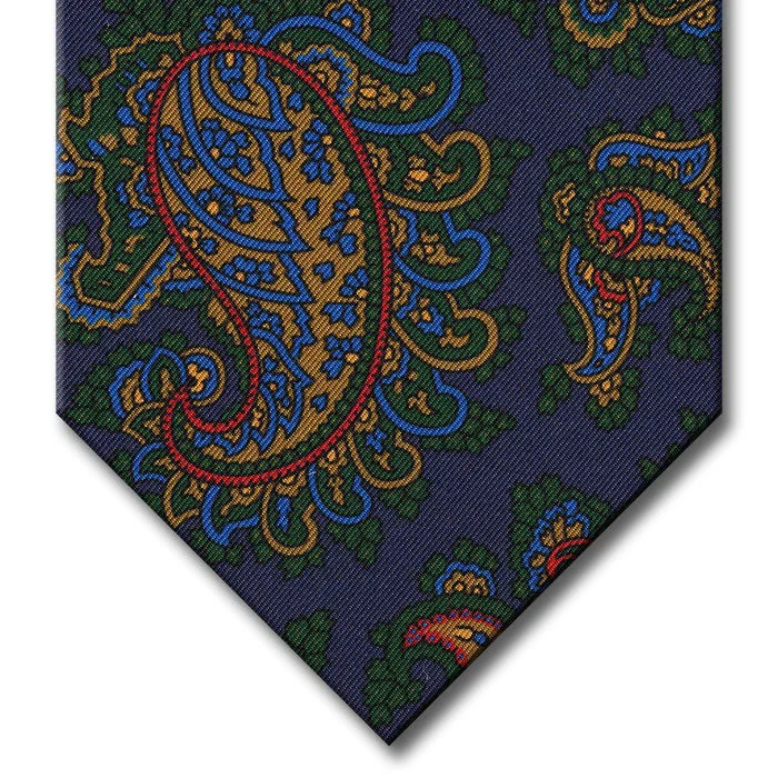 silk ties for formal office events-Navy with Green and Gold Paisley Tie