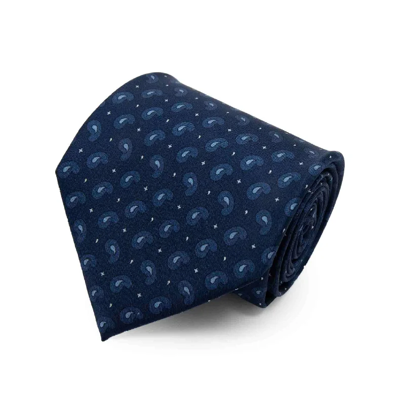 unique wedding necktie patterns for men-Navy with Light Blue Paisley Silk Tie