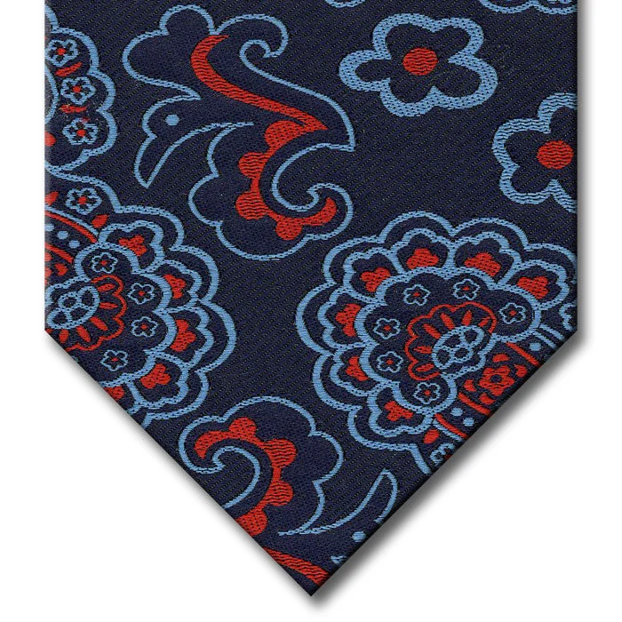 business silk necktie combinations for weddings-Navy with Red and Light Blue Paisley Tie