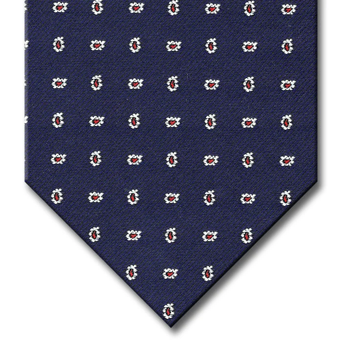 designer necktie sets for business meetings-Navy with Red and Silver Paisley Tie