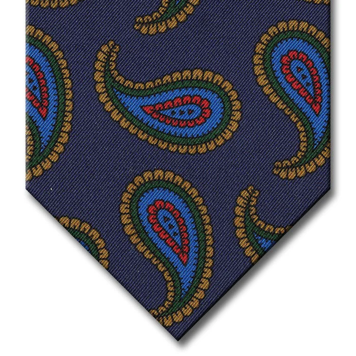 slim silk necktie designs for formal events-Navy with Tan and Green Paisley Tie