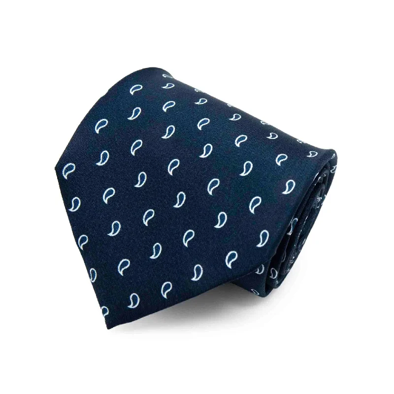 premium silk ties for formal events-Navy With White Paisley Silk Tie