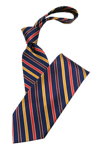 trendy silk bow tie styles for men-Navy Yellow and Red Stripe Tie