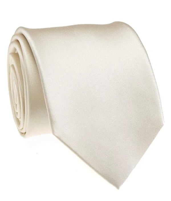 trendy office silk necktie combinations-Off White Satin Tie